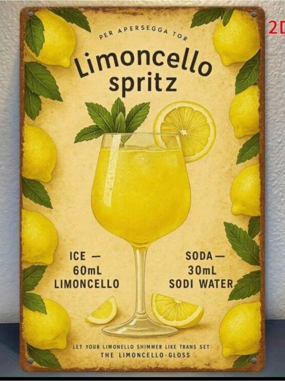 Limoncello Spritz Lemon Wall Art Sign